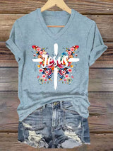 Women's Jesus Butterfly Cross Print Short Sleeve T-Shirt