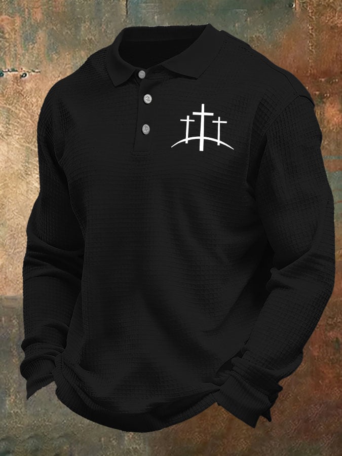 Men's Cross Print Casual Waffle Shirt