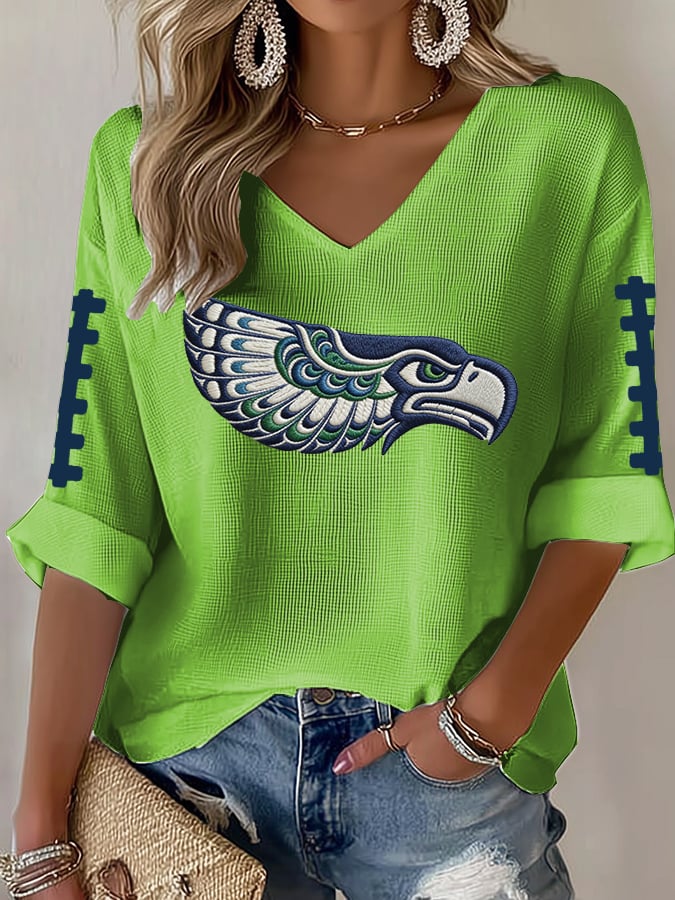 Women's Football Print Waffle Long Sleeve T-Shirt