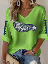 Women's Football Print Waffle Long Sleeve T-Shirt