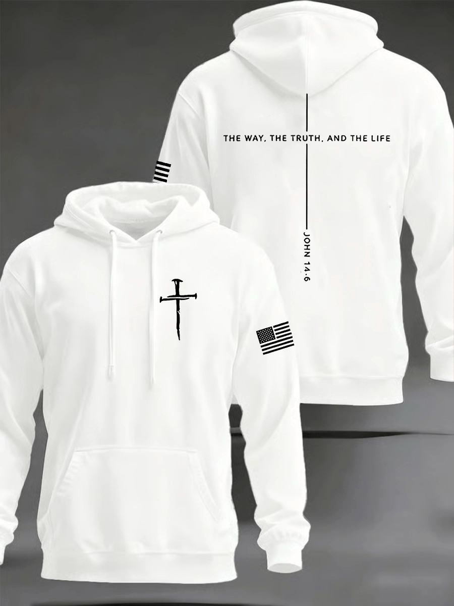Men's Jesus The Way The Truth The Life John 14:6 Christian Cross Hooded Sweatshirt