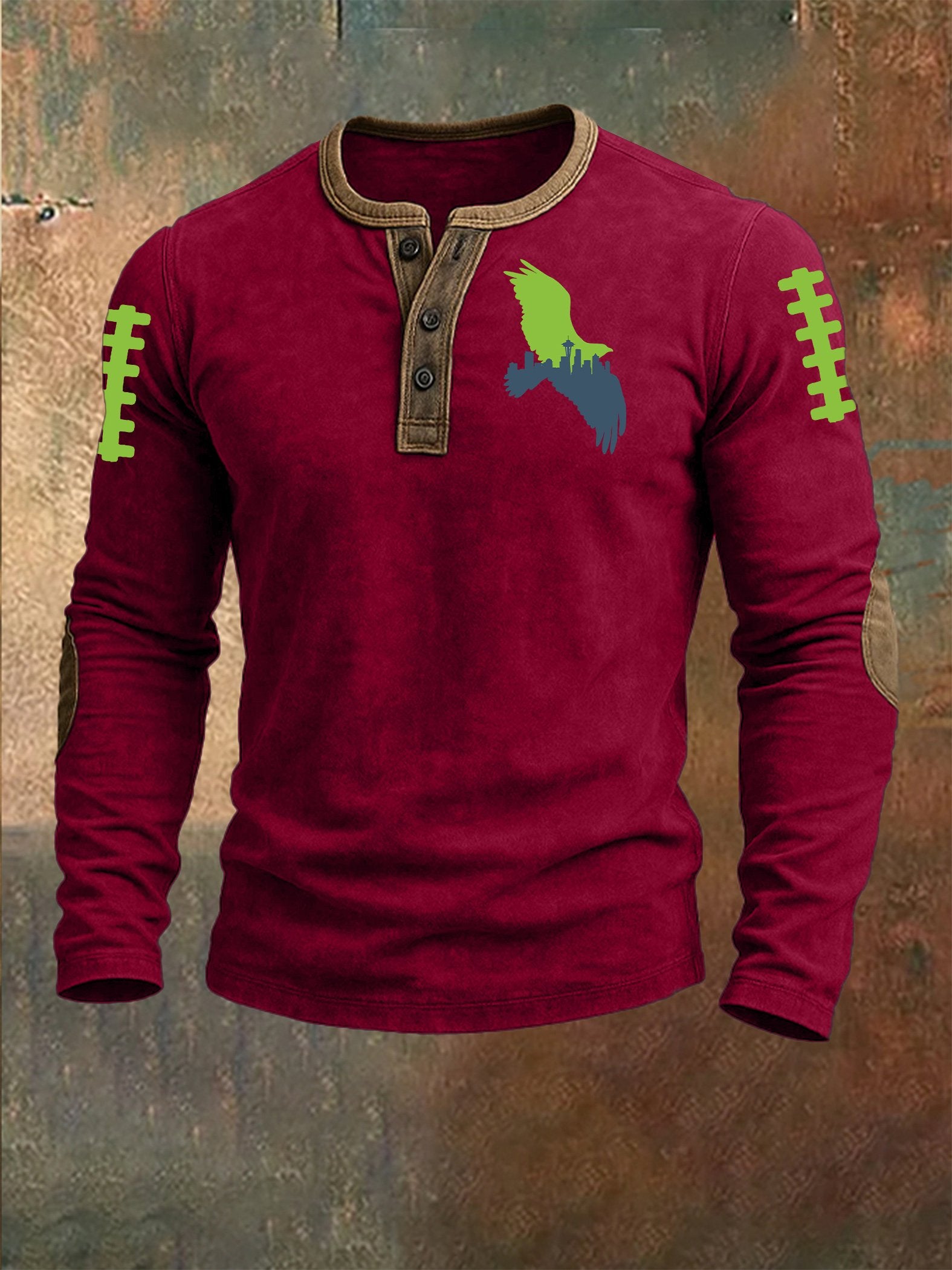 Men's Rugby Print Henley Top