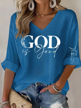 Women's casual God is good at all times waffle long-sleeved T-shirt