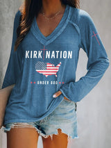 V-neck Retro Kirk Nation Under God Print T-Shirt