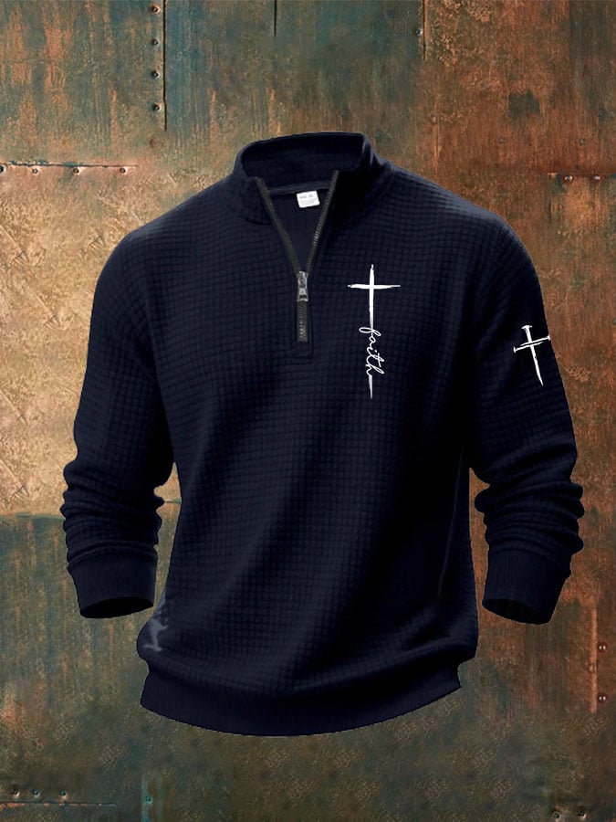 Men's Faith Print Zip Collar Waffle Sweatshirt