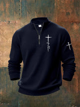 Men's Faith Print Zip Collar Waffle Sweatshirt