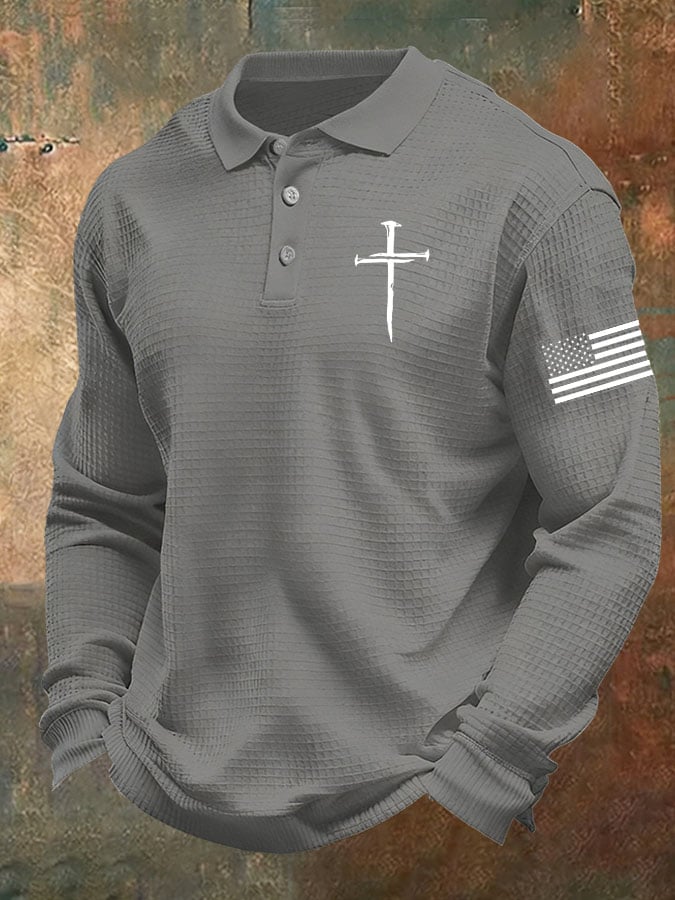 Men's Cross Print Casual Waffle Shirt