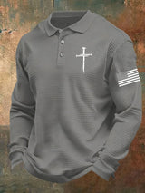 Men's Cross Print Casual Waffle Shirt