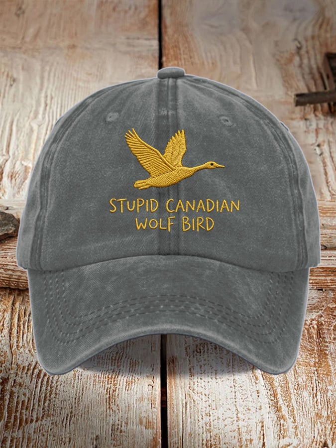 Unisex casual Stupid Canadian wolf bird washed cotton hat