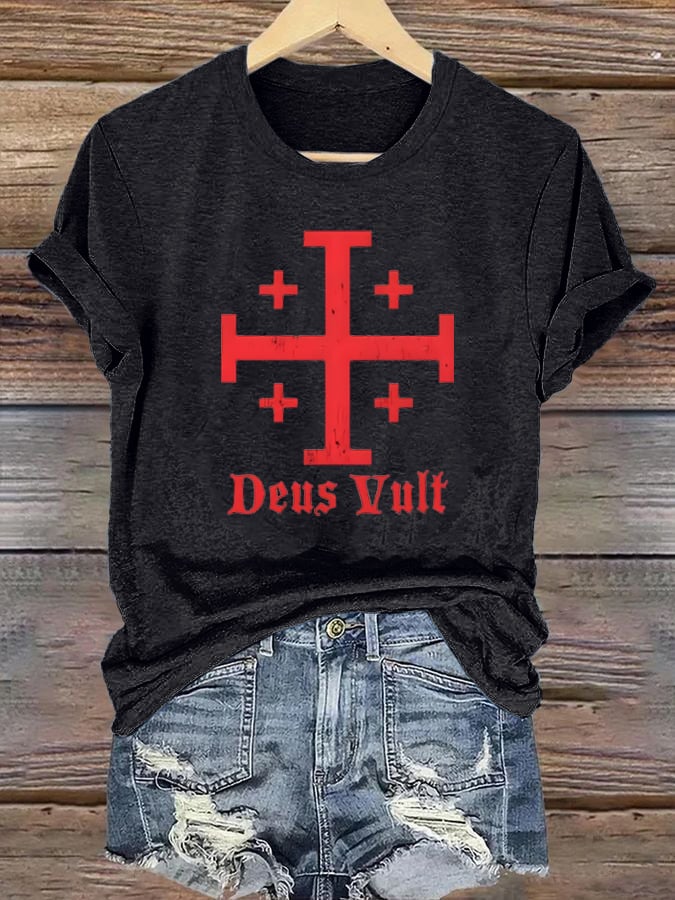 Jerusalem Cross Deus Vult Cotton T-shirt