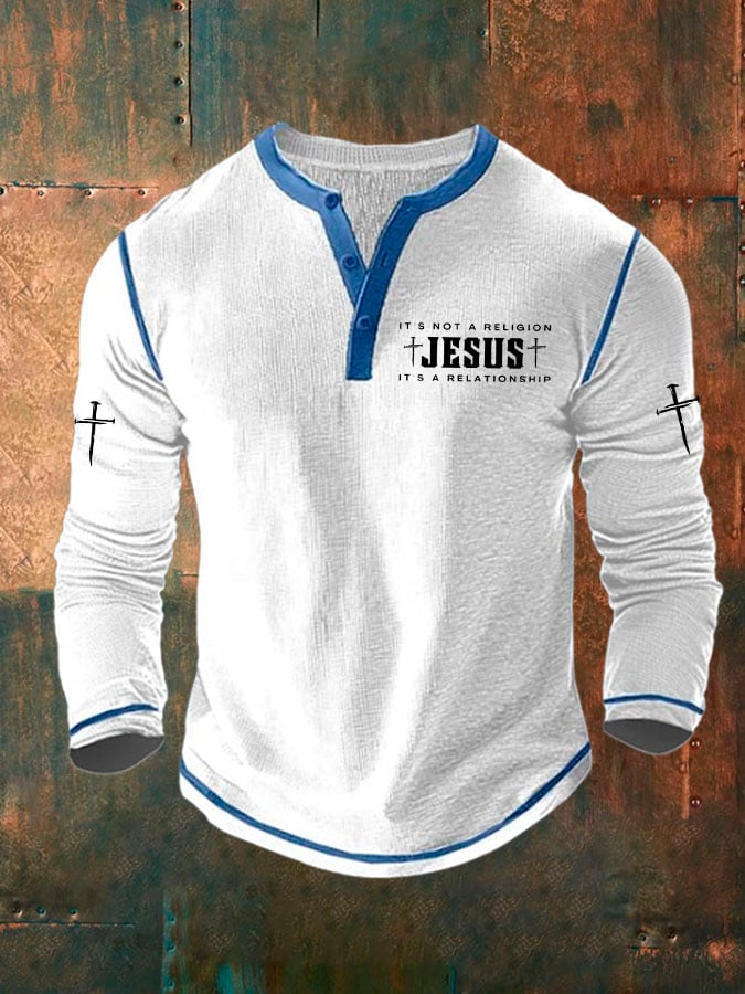 Men's Faith Cross Print Henley Collar Shirt