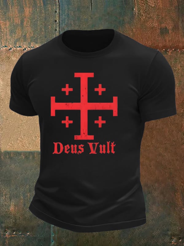 Jerusalem Cross Deus Vult Cotton T-shirt
