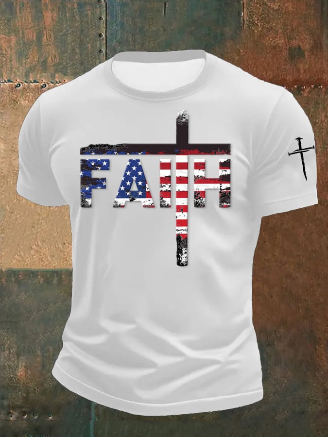 Men's Casual Flag Cross Faith T-Shirt