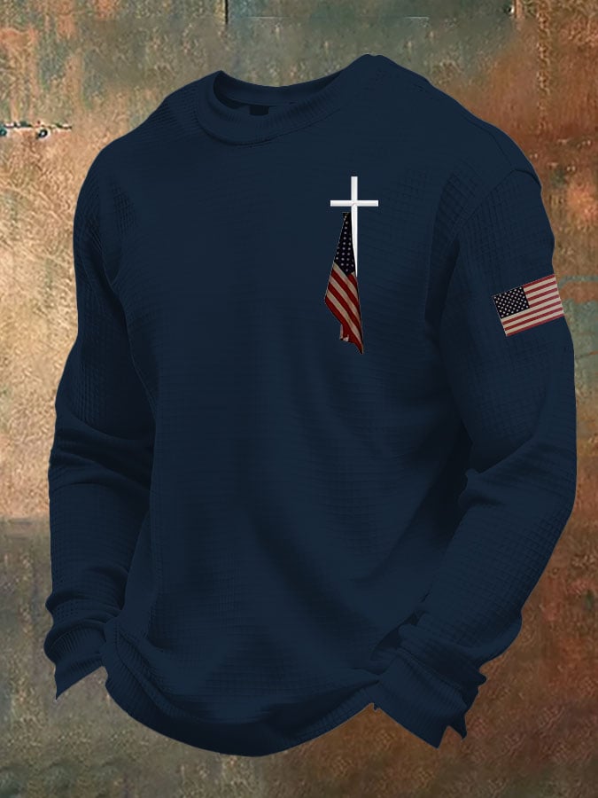 Men's Cross Print Casual Waffle T-Shirt