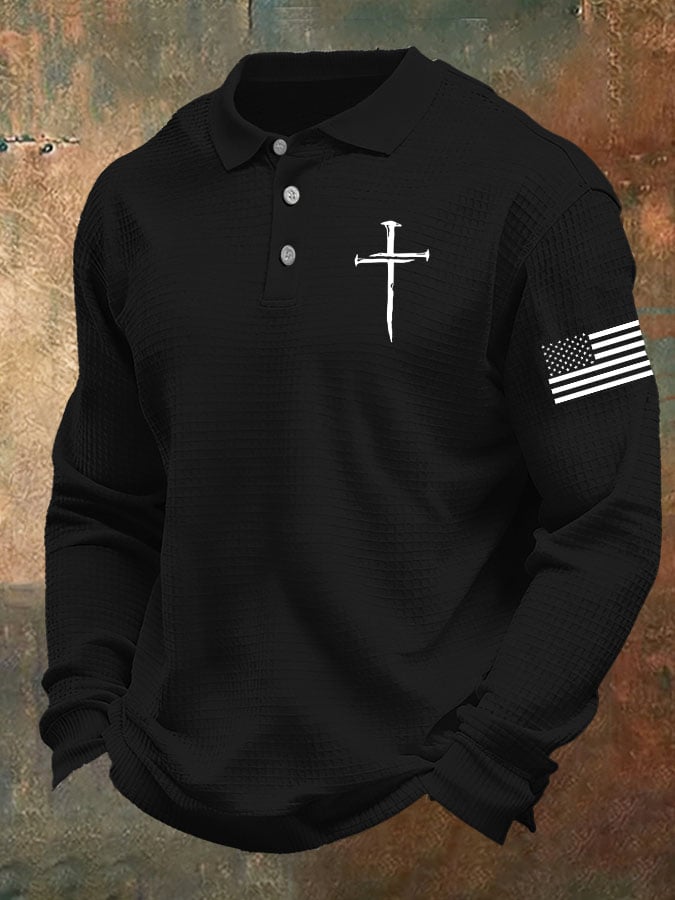 Men's Cross Print Casual Waffle Shirt