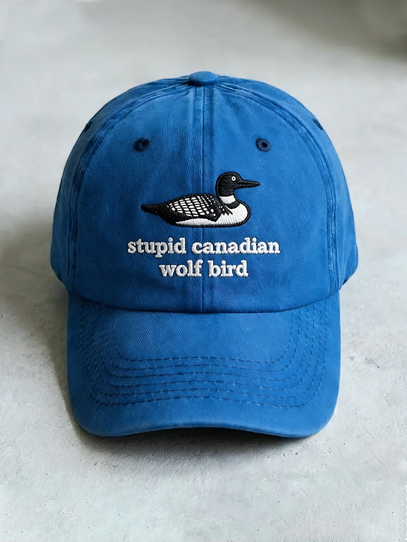 Unisex casual Stupid Canadian wolf bird washed cotton hat