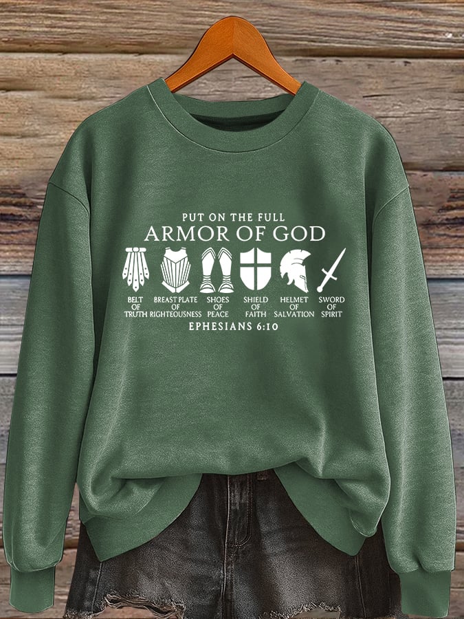 Women'S Casual Faith "Put On The Full Armor Of God" Print Sweatshirt
