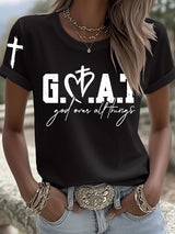 Women's Greatest Of All Time God Over All Things Printed Short-Sleeved T-Shirt