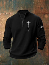 Men's Faith Print Zip Collar Waffle Sweatshirt