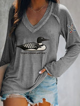 Women's Stupid Canadian wolf bird Print Casual T-Shirt