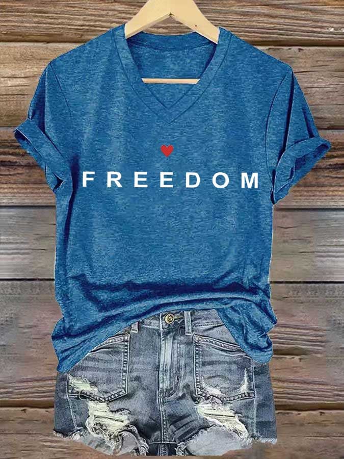 Women's freedom Print V-Neck T-Shirt