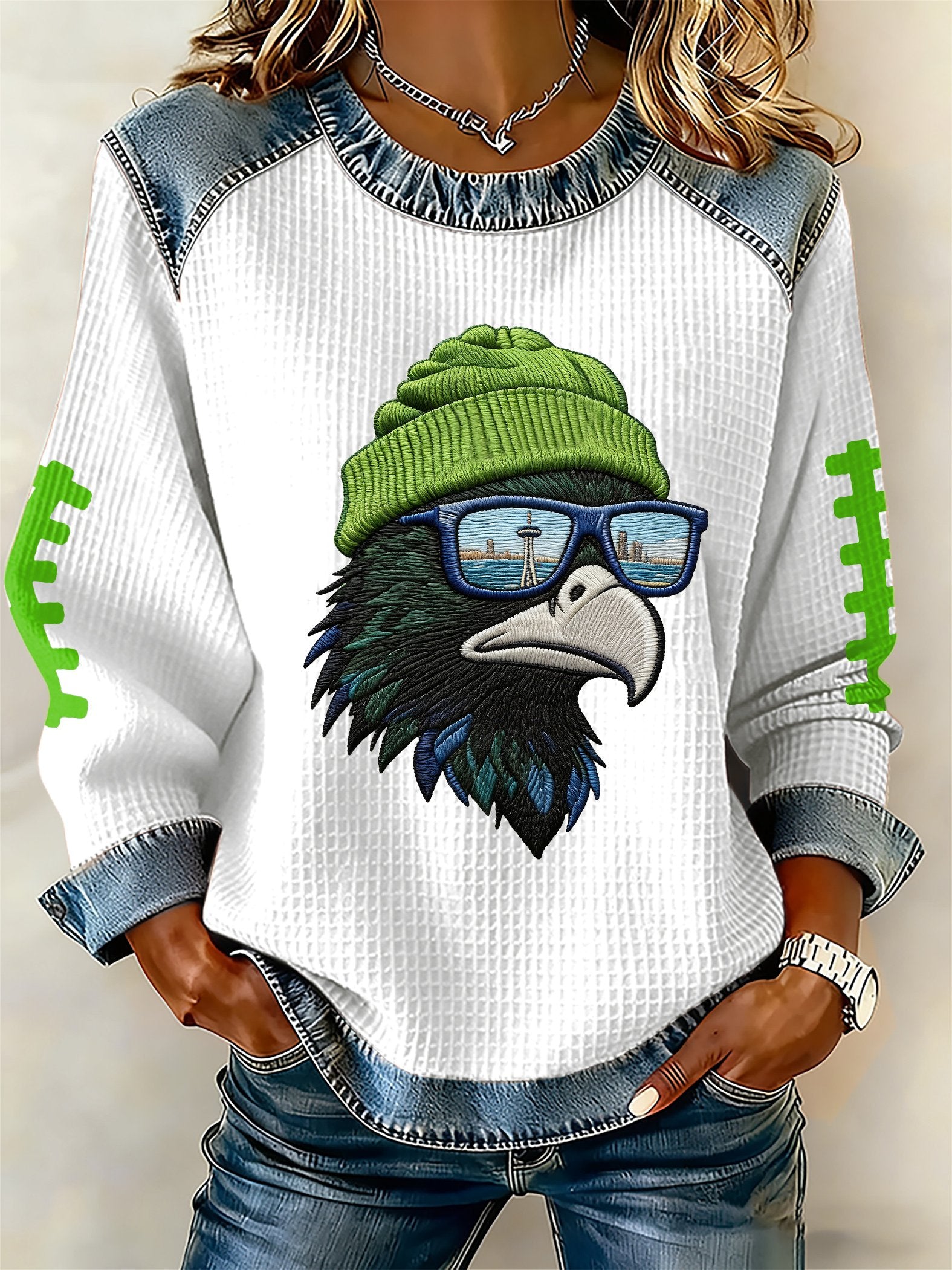 Women's rugby print long-sleeved sweatshirt