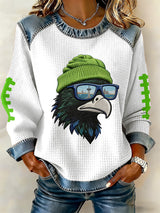 Women's rugby print long-sleeved sweatshirt