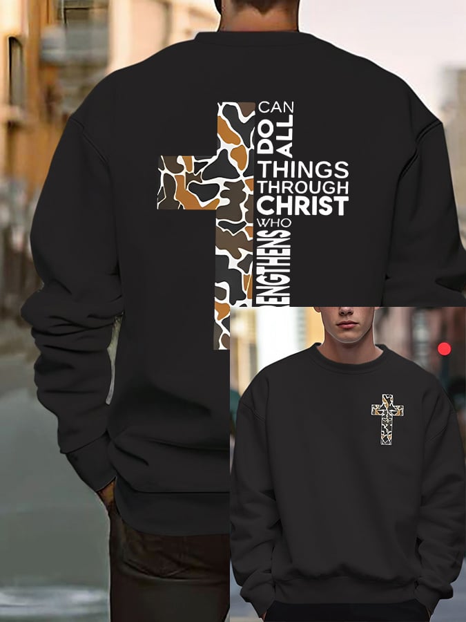 🔥Buy 3 Get 15% Off🔥Men's I Can Do All Things Through Christ Who Strengthens Me. Print Casual Sweatshirt