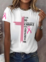 Retro Breast Cancer Awareness Faith Cross I Can Do All Things Through Christ Who Strengthens Me Print T-Shirt