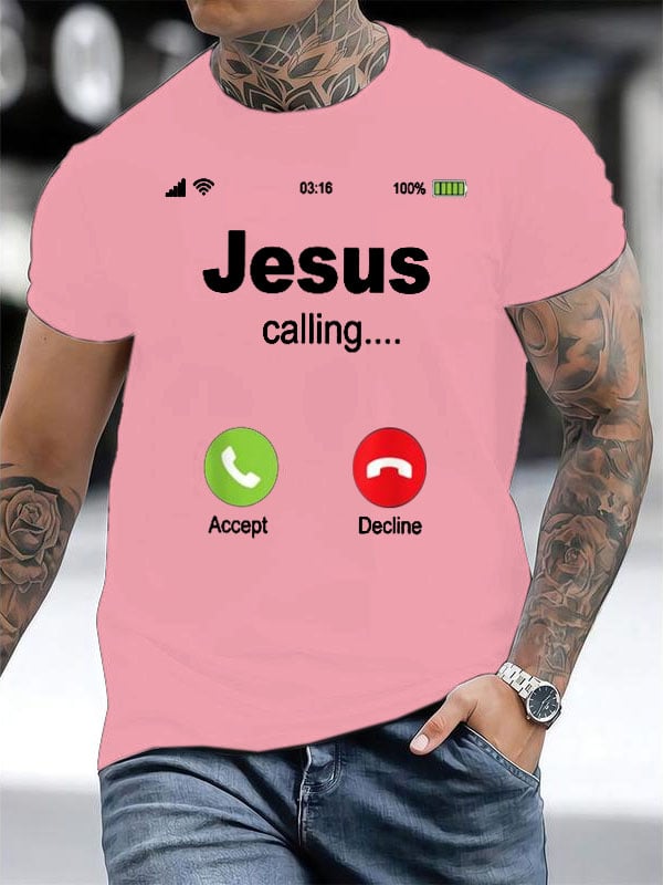Men's Retro Jesus Calling Print T-Shirt