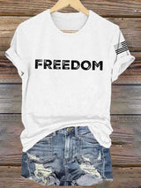 Women's Freedom American Flag Print Casual T-shirt
