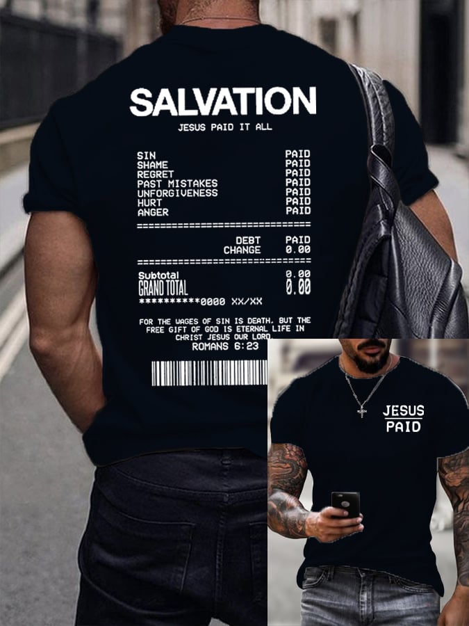 Men's Salvation Jesus Paid It All Faith Print Shirt