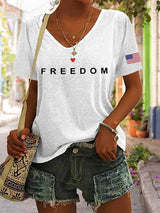 Women's freedom Print V-Neck T-Shirt