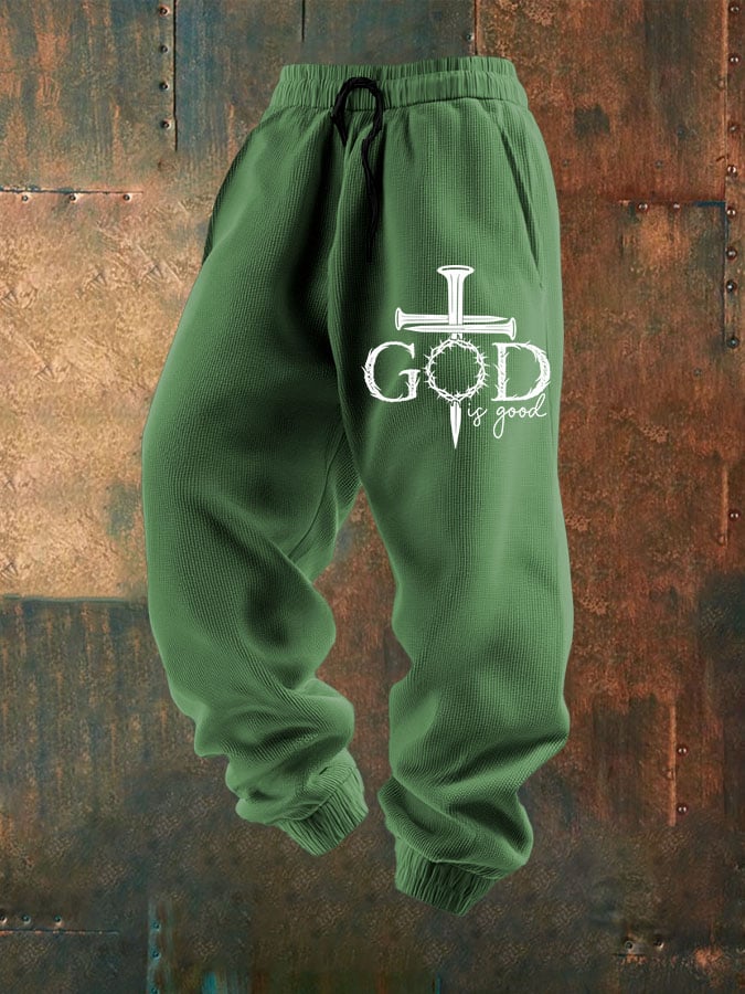 Men's God is Good Christian Print Textured Casual Loose Sweatpants