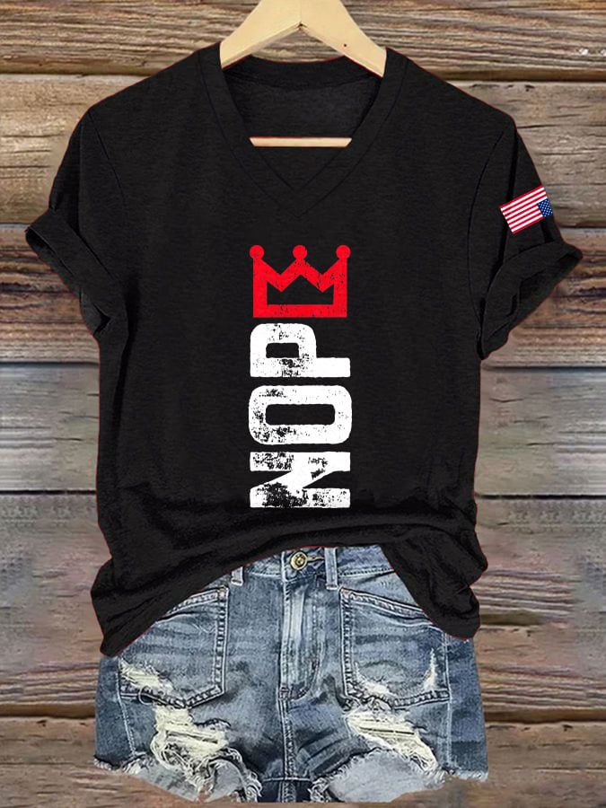 🔥Buy 3 Get 15% Off🔥V-Neck Retro No Kings Print T-Shirt