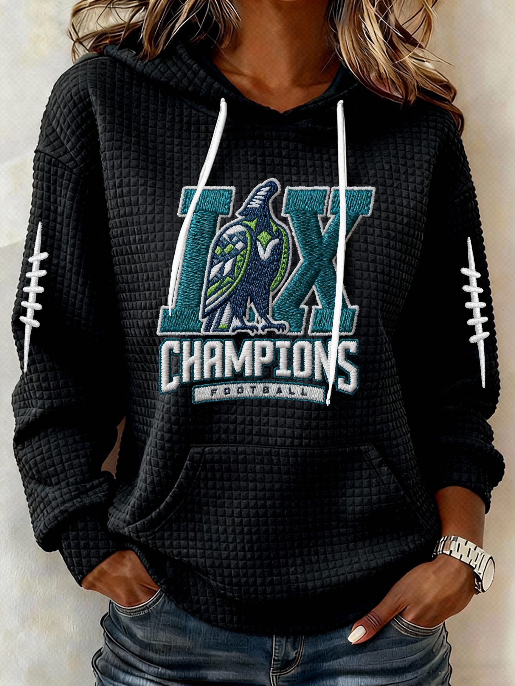 Women’s Football Graphic Waffle Knit Hoodie