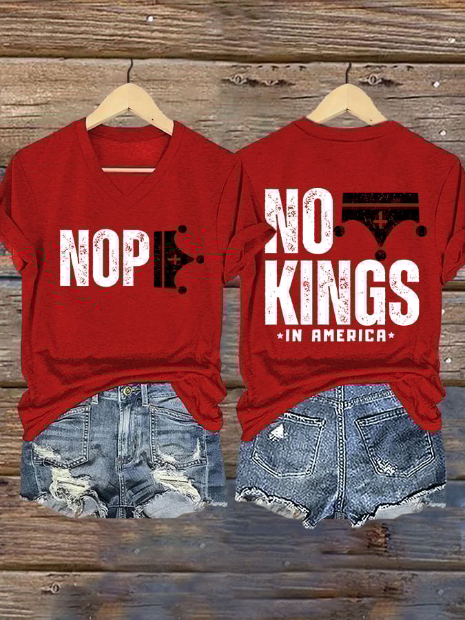 🔥Buy 3 Get 15% Off🔥V-Neck Retro No Kings In America Print T-Shirt