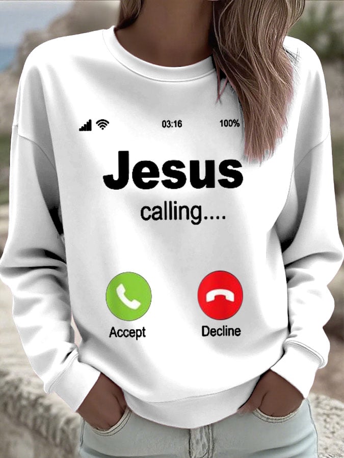 Women's Retro Jesus Calling Print Casual Sweatshirt