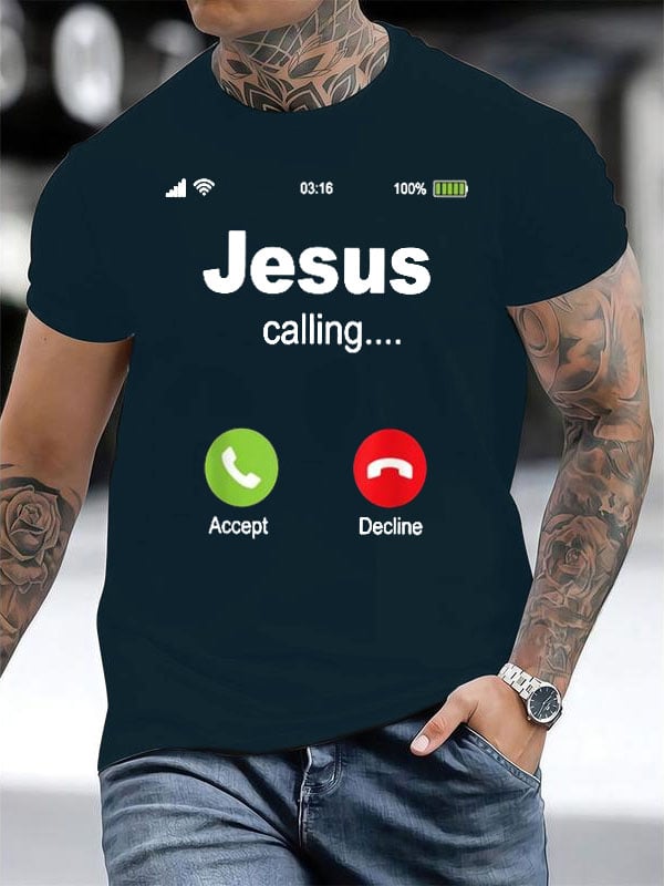 Men's Retro Jesus Calling Print T-Shirt