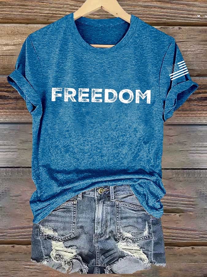 Women's Freedom American Flag Print Casual T-shirt