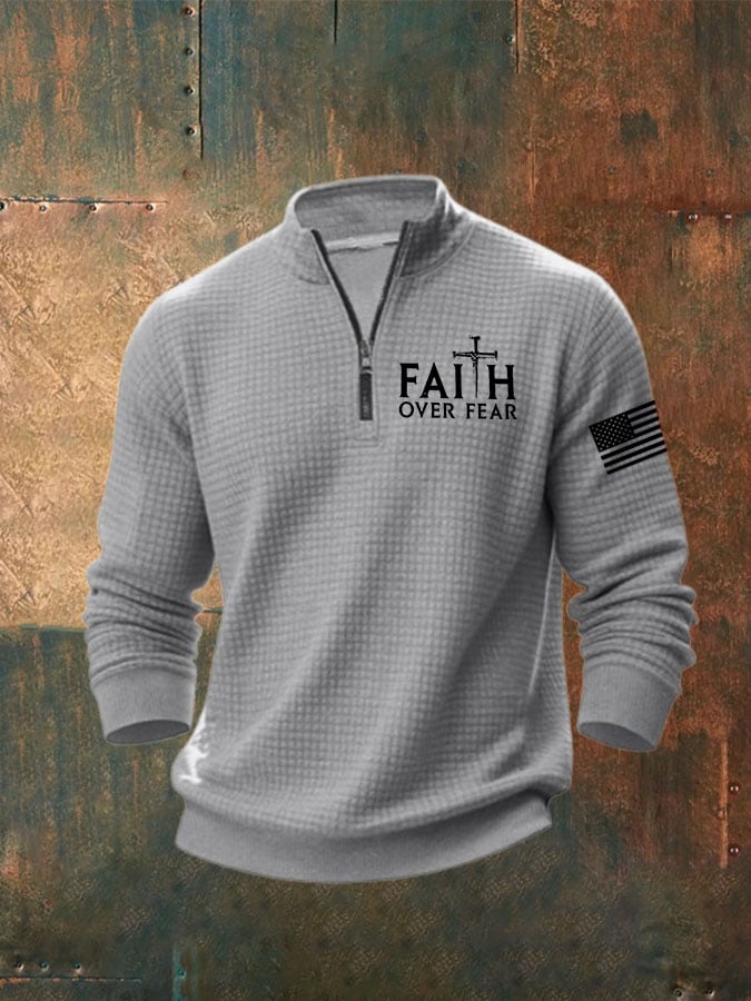 Men's Faith Print Zip Collar Waffle Sweatshirt