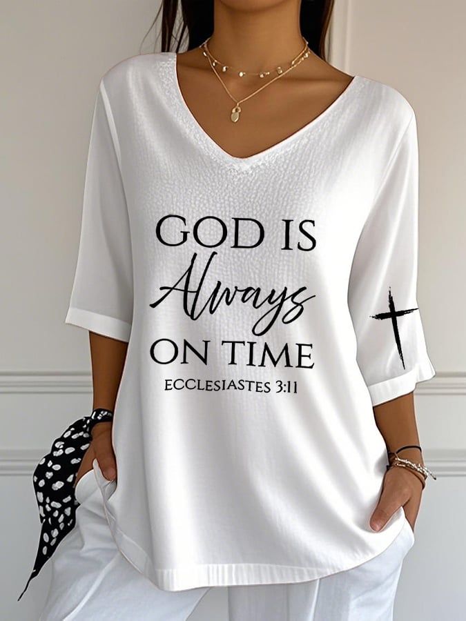 Women's Retro God Is Always On Time Print T-Shirt