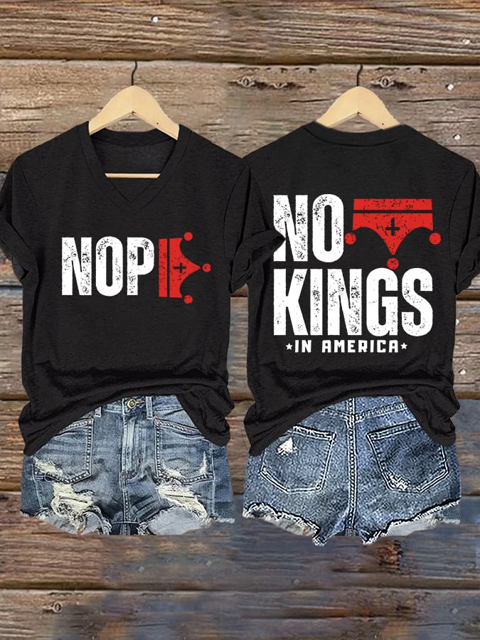 🔥Buy 3 Get 15% Off🔥V-Neck Retro No Kings In America Print T-Shirt