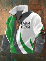 Men's Vintage Faith Design Printed Knit Fabric Zipper Fur Collar Long Sleeve Sweatshirt