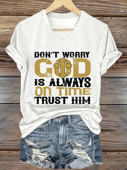 Women's Retro God Is Always On Time Print T-Shirt
