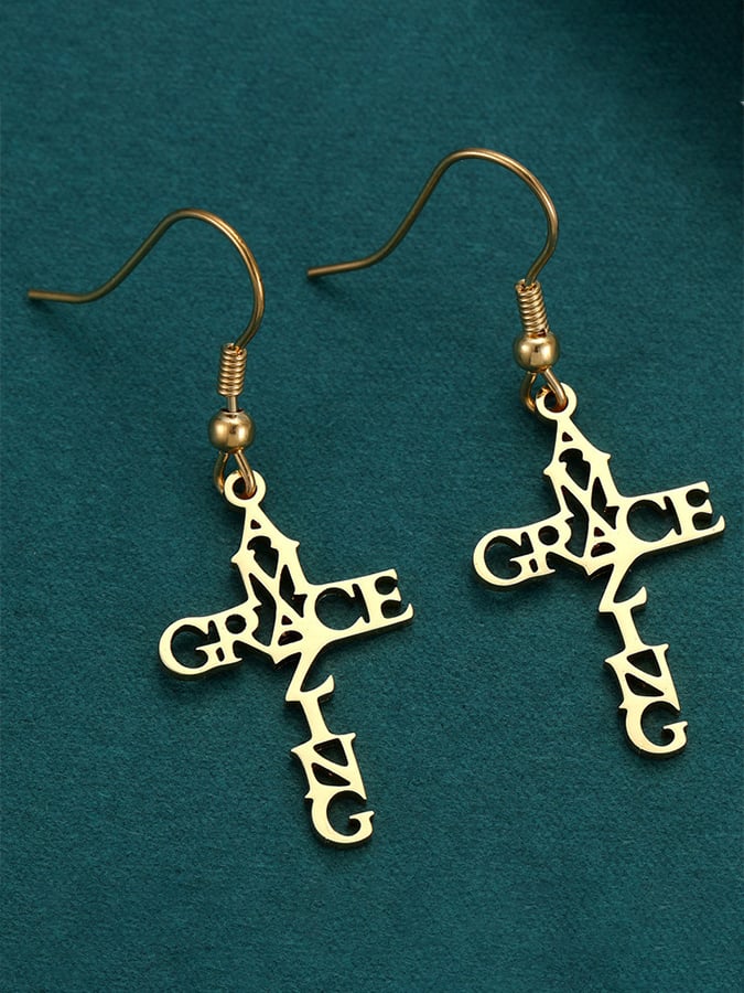 Faith Cross Letter Design Earrings