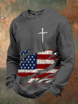 Men's Retro Faith Design Printed Waffle Fabric Long Sleeve T-Shirt
