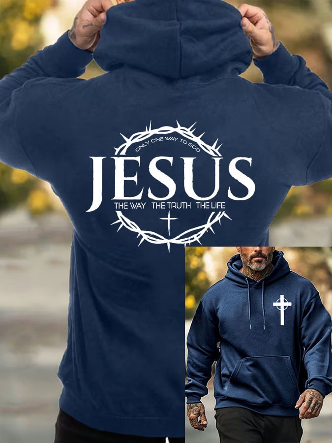 Men's Jesus The Way The Truth The Life Printed Casual Hoodie