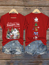 V-Neck Retro Christmas The Most Wonderful Time Of The Year Print T-Shirt