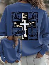 Women's Retro Faith Fishing Hunting Print Sweatshirt